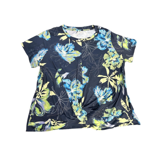 Live Well Active Blue Lime Floral Short Sleeve Top Twist Front 14/16 - Picture 1 of 9